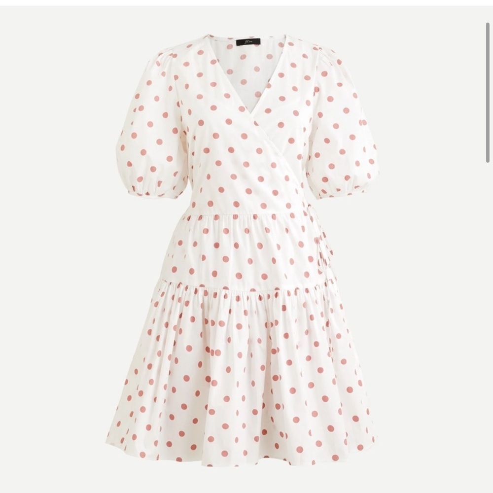 J. Crew Puff-Sleeve Cotton Poplin Wrap Dress White Rose Dot Tiered Size Medium